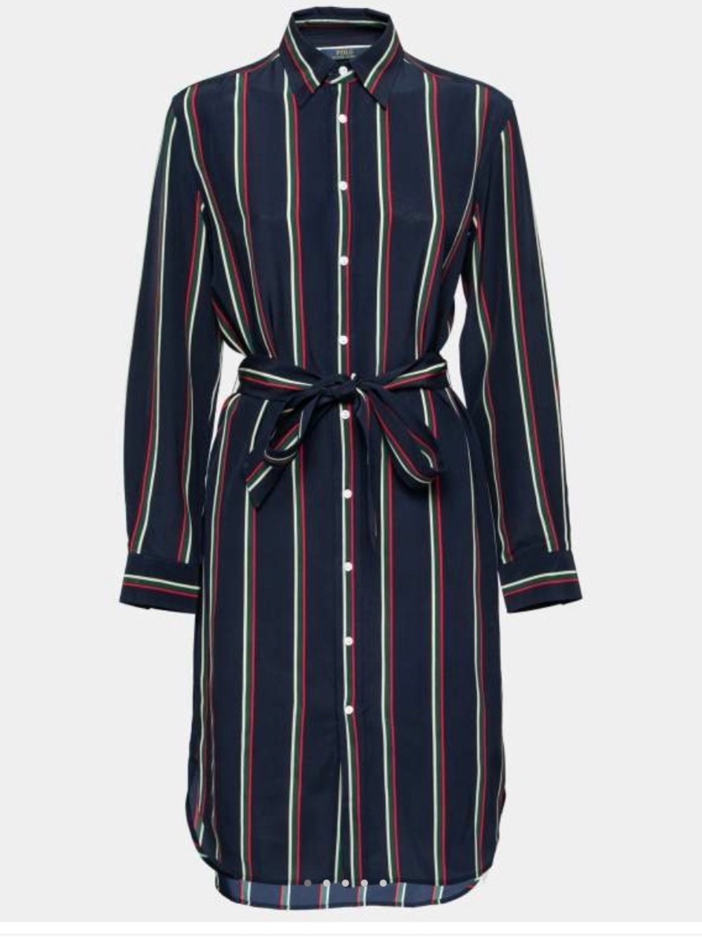 Polo Ralph Lauren Navy Multistripe Tie-Waist Silk Shirt Dress